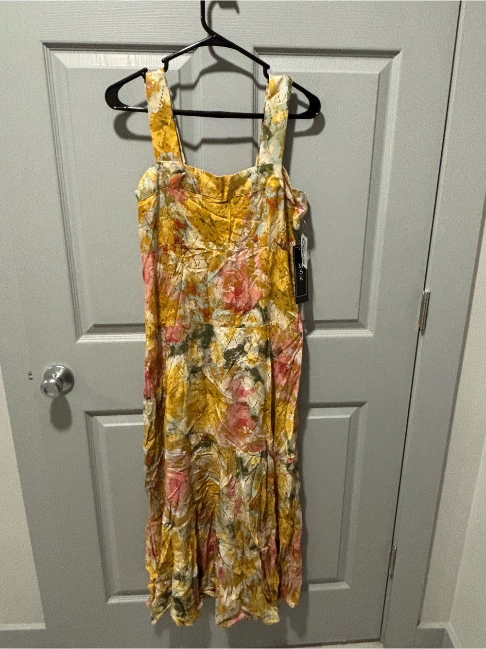 MSK Yellow Floral Maxi Dress with Pink & Green Accents